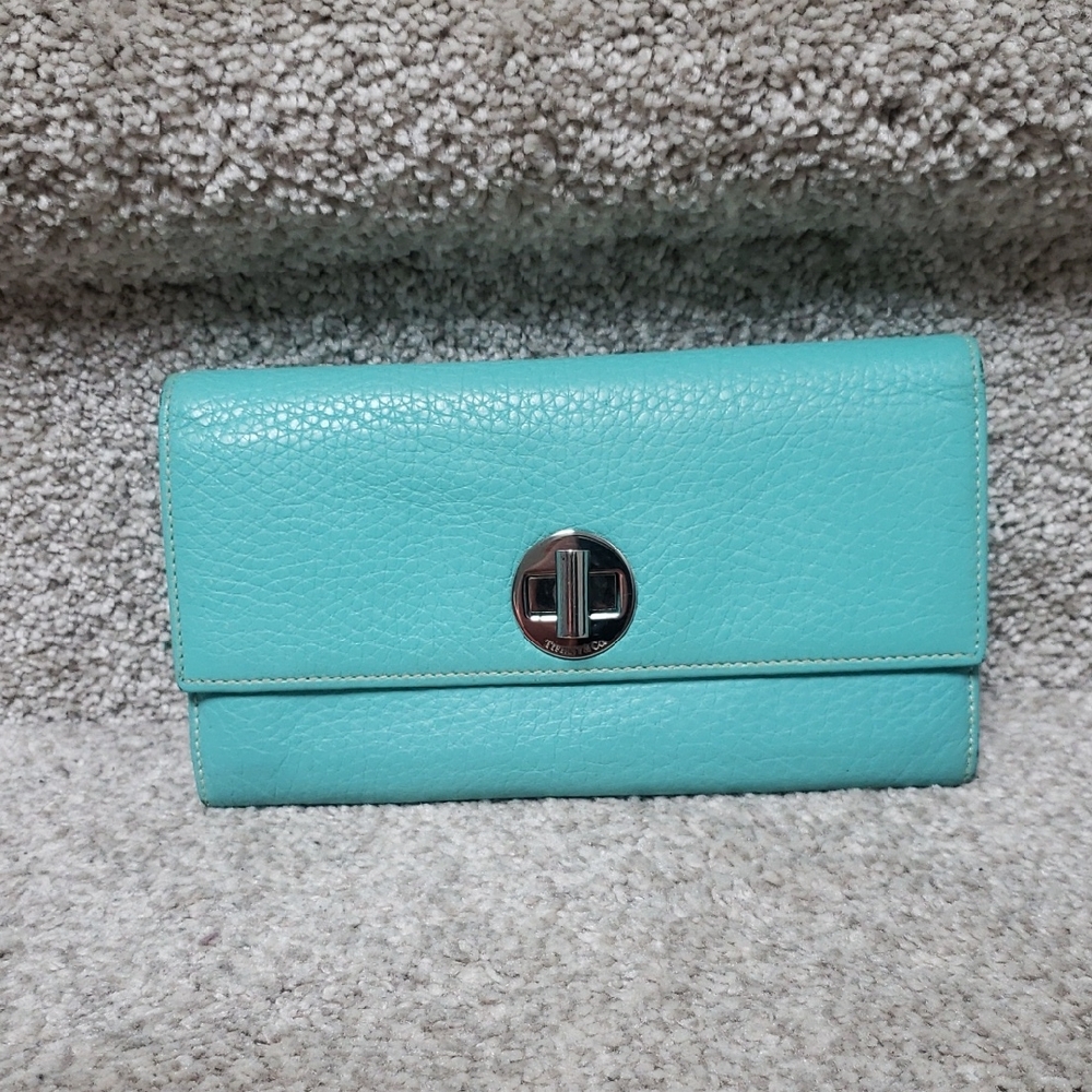 Tiffany & Co Turn Lock Wallet Elegant Turquoise Leather Wallet